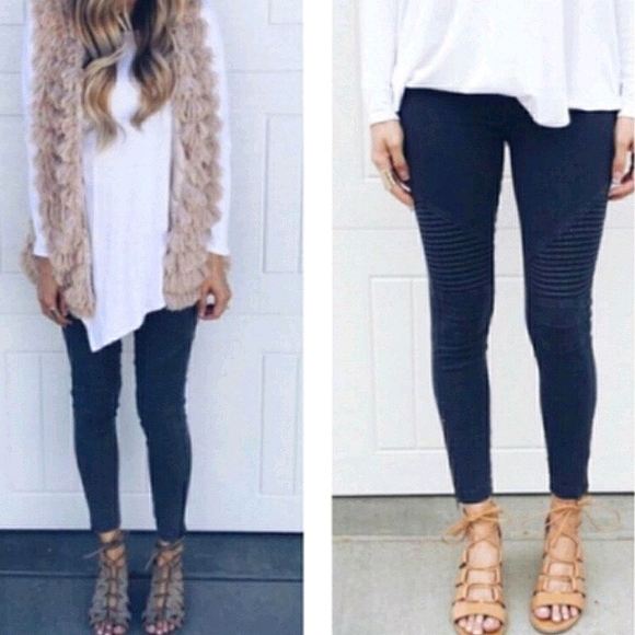 High Rise Navy Moto Leggings - Picture 9 of 9